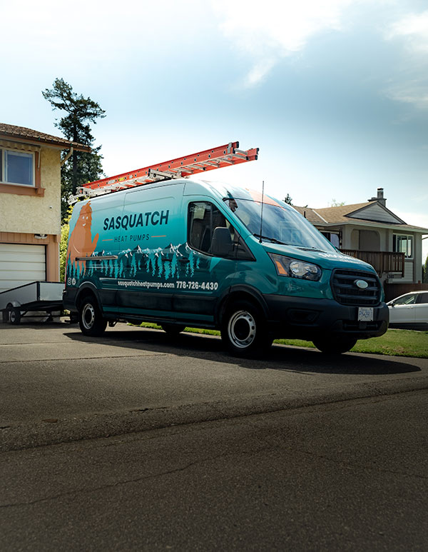 Sasquatch Heat Pumps service van on Vancouver Island